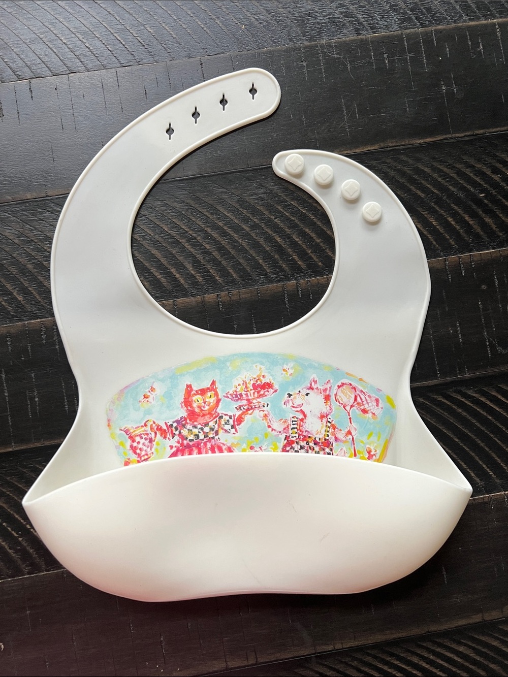 MacKenzie Childs Bow Wow Meow Bouncy Silicone Bib Baby & Snowman Bib